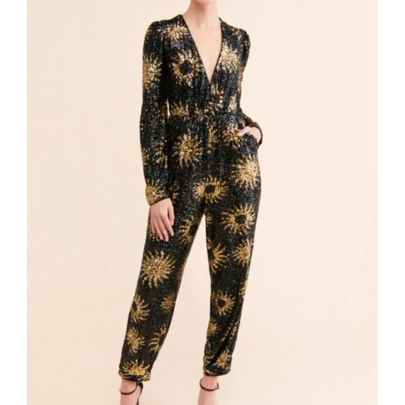 Farm Rio Sunny Mood Sequin Jumpsuit Women M Shimmer Glam Chic Party Flashy Disco - Picture 2 of 10